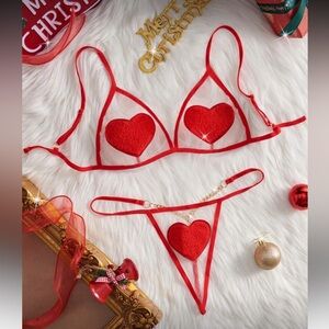 Red Heart Lingerie Set w Gold Chain accent
